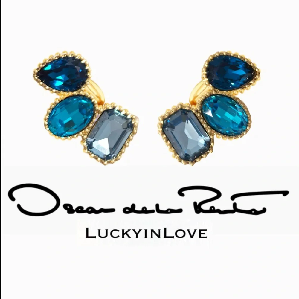 OSCAR de La Renta • BLUES Emerald-Cut Climber Ear Cuffs Clip On.